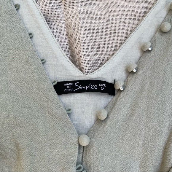 Sage Green Ruffled Button-Front Romper - Picture 13 of 15